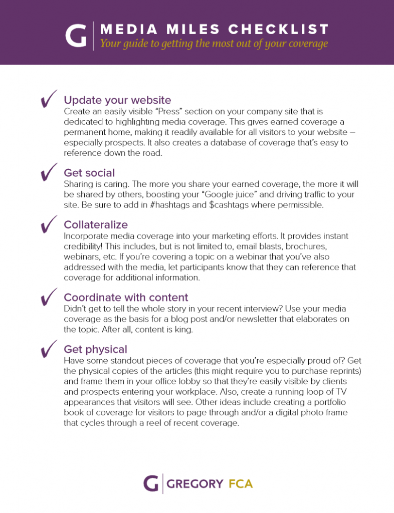 Get more marketing mileage out of your media coverage Media Miles Checklist