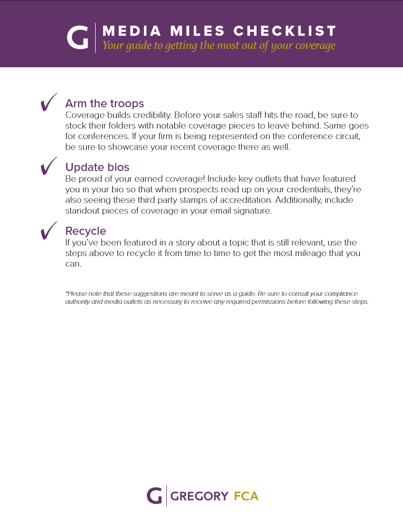 Get more marketing mileage out of your media coverage Media Miles Checklist (Page 2)