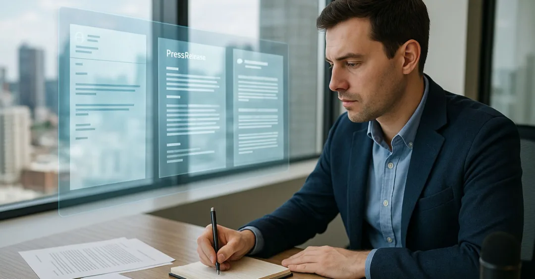How Close is Agentic AI for Communications Man sitting at desk writing and seeing a screen using AI to help him communicate