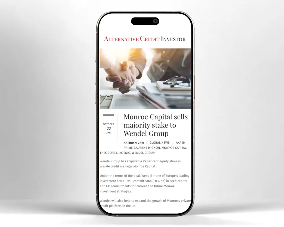 Example of media coverage from Alternative Credit Investor that Gregory worked on for Monroe Capital