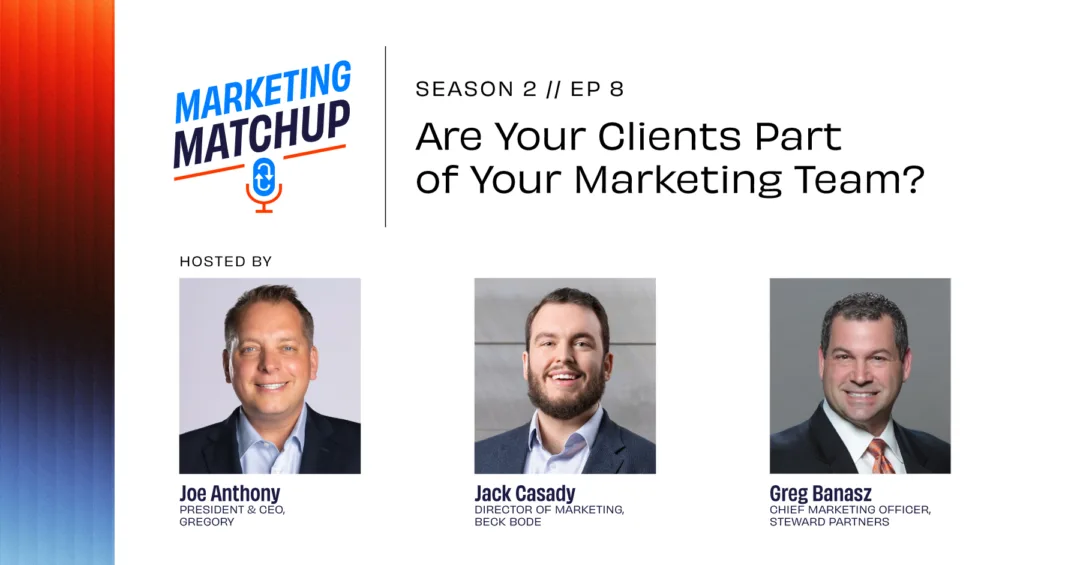 Marketing Matchup podcast with Joe Anthony, Jack Casady, and Greg Banasz discussing how clients support RIA marketing strategies.