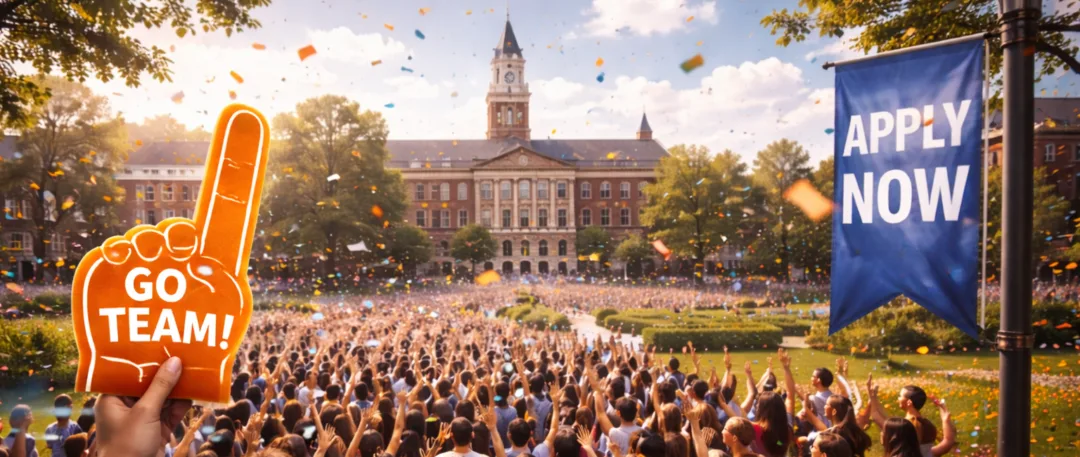 Large crowd of students gathered on a college campus during a major event, illustrating how visibility and exposure can drive a powerful admissions campaign.