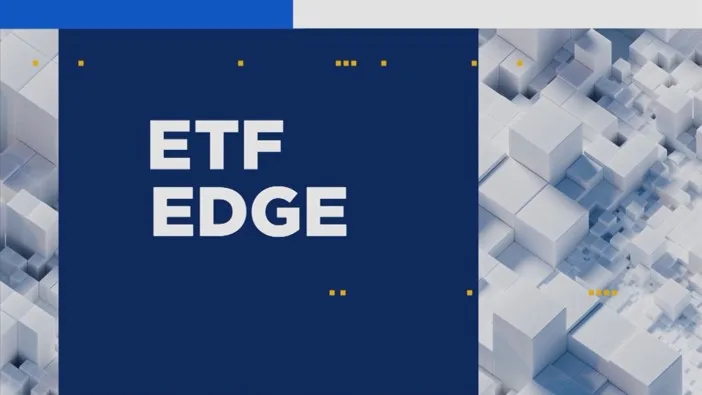 ETF Edge_ETF Marketing Memo CNBC ETF Edge title card with bold white text on a dark navy panel with 3D geometric cube graphics.