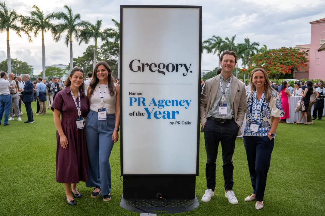 Growth Through Trust Key Takeaways from Wealth Management EDGE 2026 Gregory team members at Wealth Management EDGE 2026 in Boca Raton standing beside a sign recognizing Gregory as PR Daily Agency of the Year